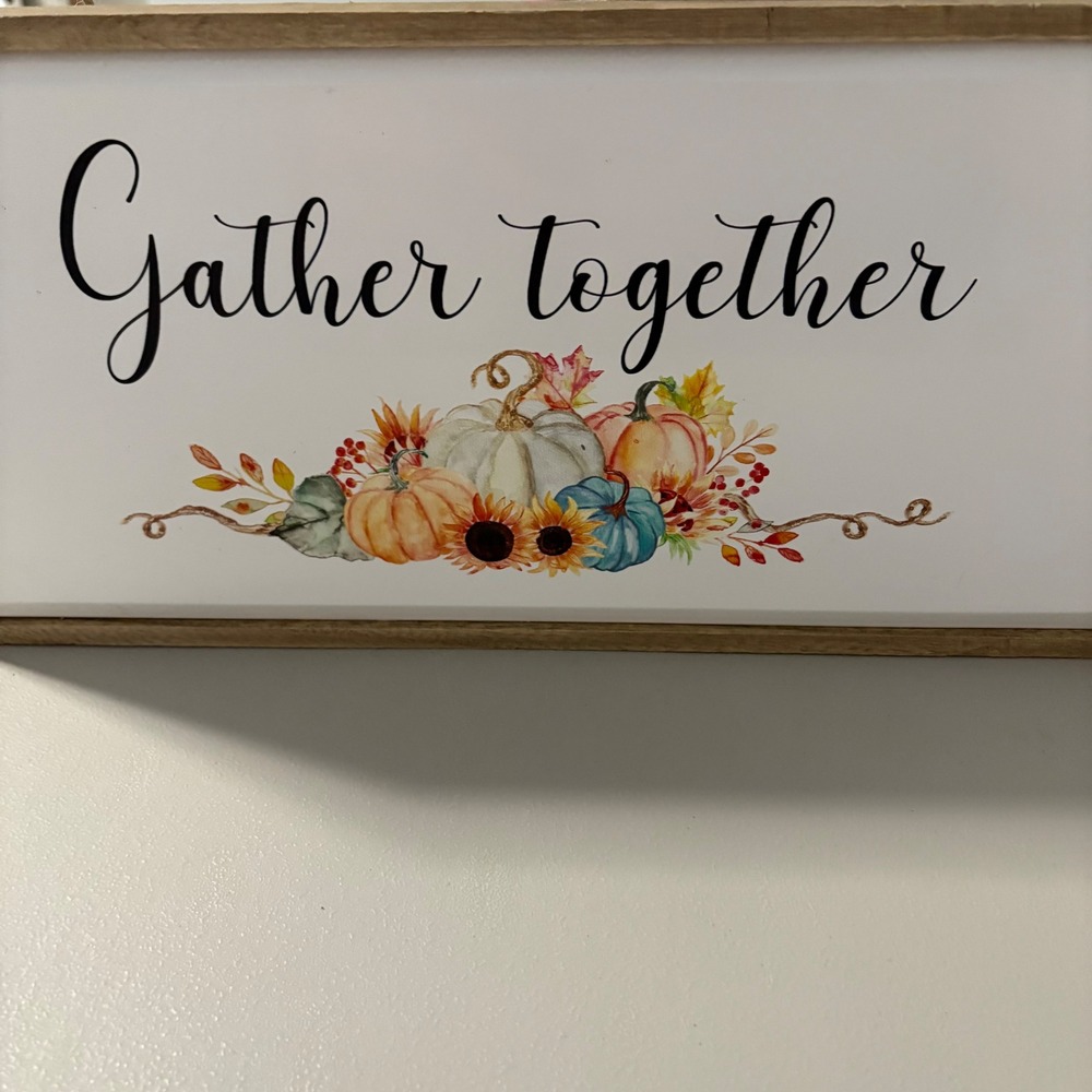 Robert Stanley Gather Together Fall Pumpkin Wood Frame‎ Wall Sign 18x9 Large
